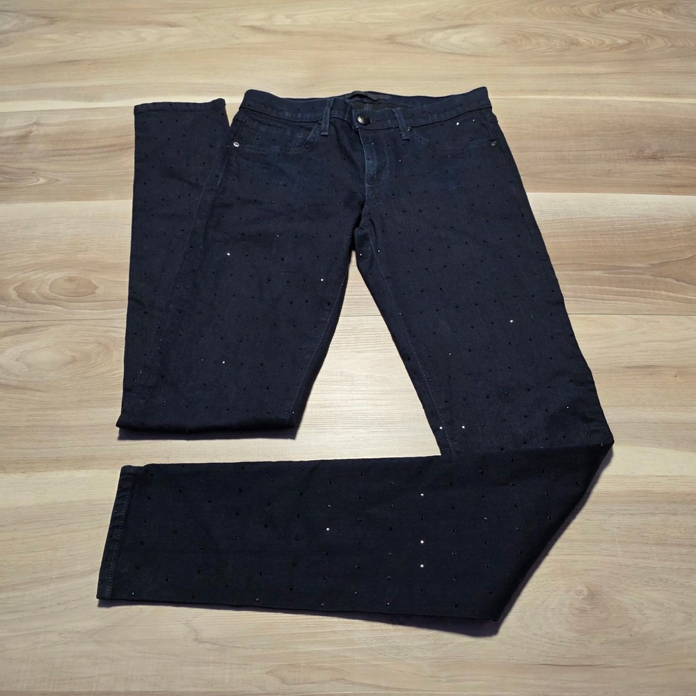 Juicy Couture Skinny Jean Womens 27 Black Rhinestone Embellished Made in USA Y2K